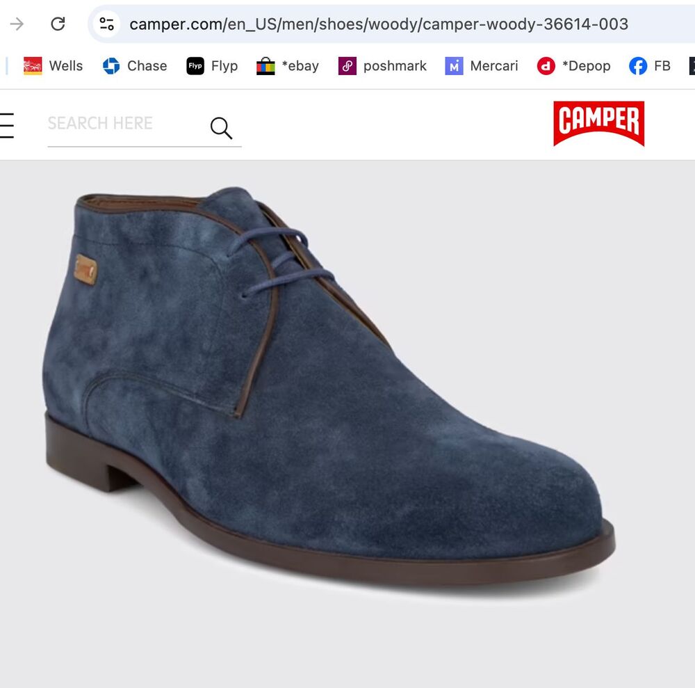 ~ Suede Chukka Camper Mens 6.5 EU 39 Ankle Boot Woody Lace Up Navy Blue Wmn 8.5
